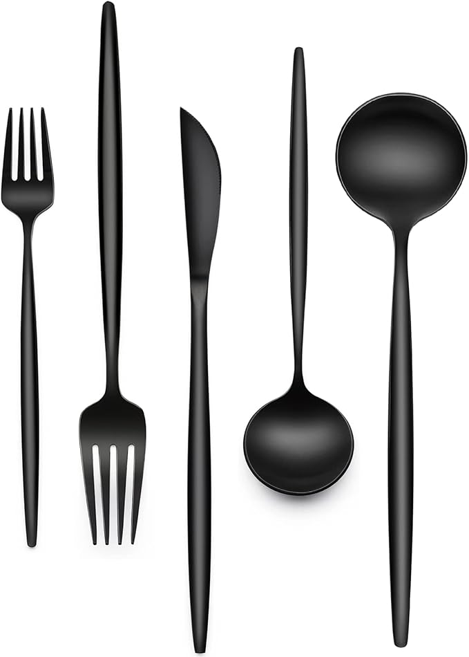 30-Piece Black Silverware Set, Flatware Set for 6, Food-Grade Stainless Steel Tableware Cutlery Set, Utensil Sets Kitchen Cutlery for Home Office Restaurant Hotel