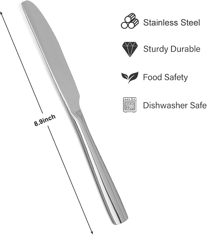 SANTUO Dinner Knives,12 Piece Dinner knife Set,18/10 Stainless Steel Silverware Set Dinner Knife For Home,Kitchen,Restaurant and Hotel,Mirror Polished& Dishwasher Safe