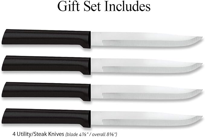 RADA Cutlery Four Utility/Steak Knives Gift Set (G255), Black | 4-Piece Knife Set , Stainless Steel Blade, Resin Handle