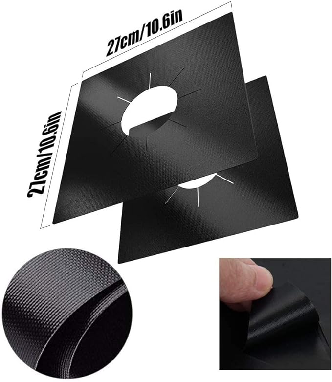 10 Pack Stove Burner Covers Double Thickness Reusable Non-Stick Heat-Resistant Gas Range Protectors for Kitchen and Easy to Clean（Black）FLSEPAMB