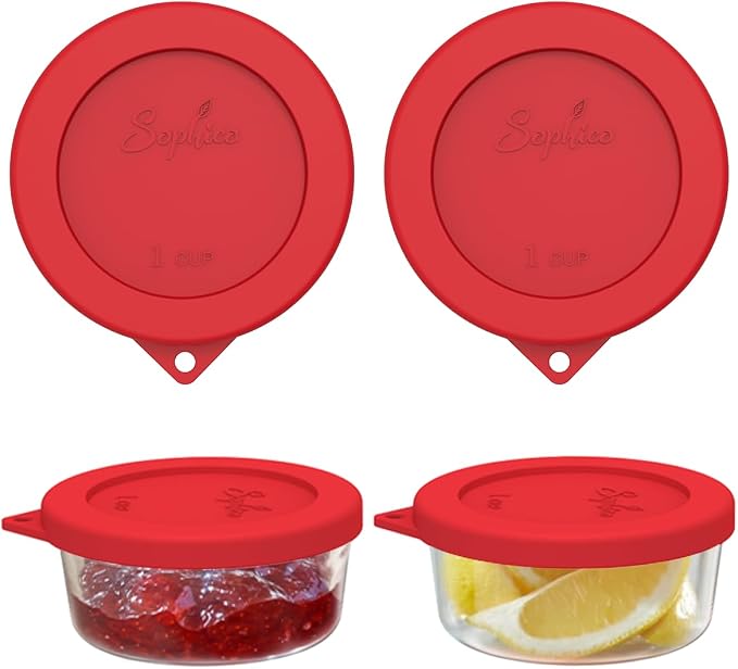 SOPHICO 1 Cup Round Silicone Replacement for Pyrex & Anchor Hocking 7202-PC | Food Grade Silicone, Leakproof、Airtight Lids, Dishwasher Microwave Safe