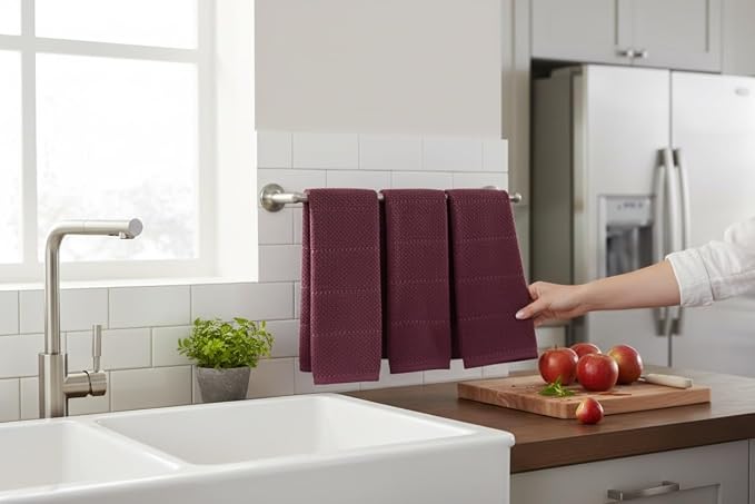 Burgundy Red Wine Kitchen Dish Towels, Set of 3, 100% Cotton, 18" x 28" | Terry Loop Textured, Soft & Absorbent Cleaning Cloth, Quick Dry, Multipurpose for Everyday Use