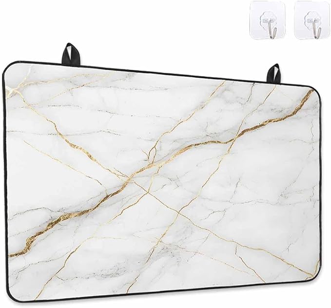 Stove Top Covers for Electric Stove 31x24 Inches, White Marble HeatResistant Glass Cooktop Protector, Nature Marble Crack Yellow-golden Lines Ceramic Stovetop Countertop Covers Mat, Modern Oven Cover