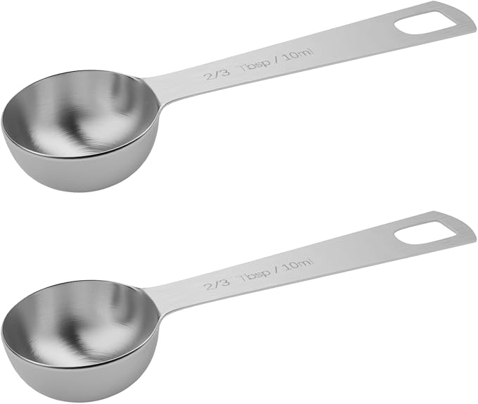2PCS 2/3Tbsp(2tsp, 10ml) Measuring Spoon, Stainless Steel Teaspoon | High Precision, Food-Grade, ‌Rust-Free, Dishwasher-Safe, Easy-Read Markings, Multi-Purpose, Sturdy & Durable