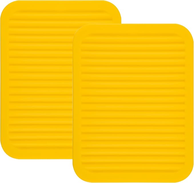 Yellow Silicone Trivet Mat for Hot Pans and PotsS Hot Pads Counter Mat Heat Resistant Table Dish Drying Mat or Placemats 2 Pack, Rectangular Trivets Mats 9x12 Inches