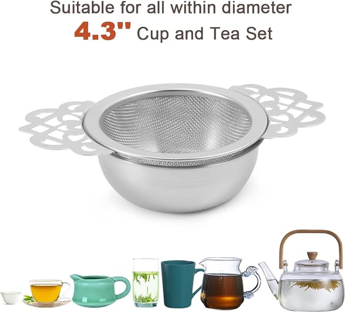 Picowe 4 Pack Tea Strainer Bowl, Stainless Steel Sliver Tea Strainers for Loose Tea Fine Mesh for 2.5-4 Inch Cup Mouth