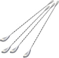 Bar Spoon Cocktail Mixing Stirrers, 4Pcs, 12” Long Handle, Silver | 18/8 Stainless Steel, Long Drink Spoons, for Stirring Coffee & Cocktails