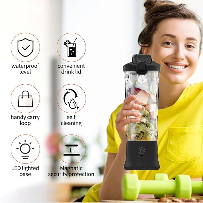 Personal Blender with 20oz Traveling Cup, Portable Blender for Shakes and Smoothies, Cordless Personal Blenders Self Cleaning, USB-C Rechargeable Licuadora Portatil for Home, Gym, Office