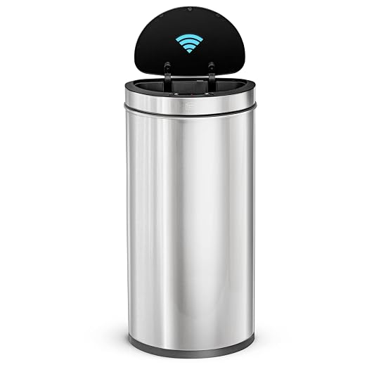 Home Zone Living 16 Gallon Motion Sensor Trash Can with Automatic Lid | Stainless Steel with Touch Control Lid, Hands-Free Operation for Kitchens, Flat Back Semi-Round Shape, Silver