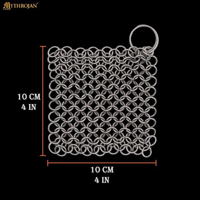 Cast Iron Scrubber 316 Stainless Steel Skillet Cleaner 3.9"x3.9" Chainmail Scrubber Chain Mail Scrub with Hanging Ring for Cast Iron Pre-Seasoned Pans, BBQ Grills Cookware Utensils Cleaning