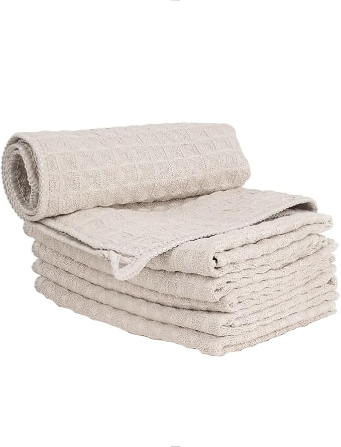 watchget 6 Pack Microfiber Espresso Barista Cleaning Towels, Khaki | Professional 12"x12" Lint-free Rags; Highly Absorbent Cleaning Towels for Espresso Steam Wands & Coffee Bar Counters
