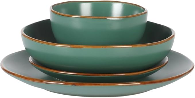 Gibson Home Hazeltine 16-Piece Green Stoneware Dinnerware Set – Plates and Bowls, Durable Ceramic Kitchen Dinner Set