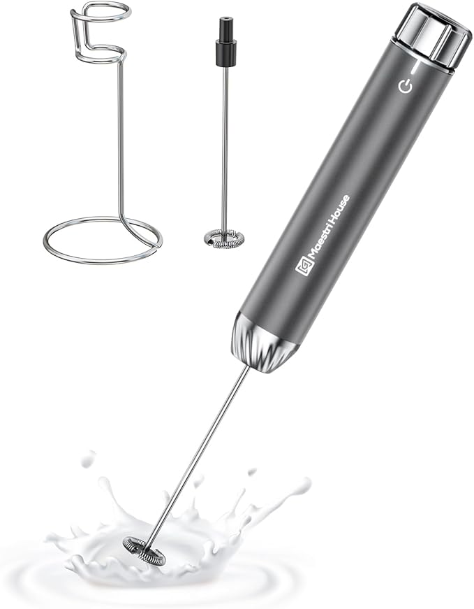 Maestri House LunaFro Max Rechargeable Milk Frother,Stepless Speed Control | 2000mAh lithium battery Frother Handheld, IPX6 Electric Drink Mixer with Stand & 2 Detachable Whisks for Lattes, Cappuccino