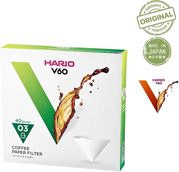 Hario V60 Paper Coffee Filter, Size 03, White, 40ct Box