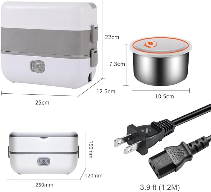Electric Cooker, Mini Lunch Box 2L, 200W, 4 Stainless Steel Tiers | Pordtable Rice Raw Food Warmer Cooker, 2-Layer Steamer for Office, Travel & Dorm
