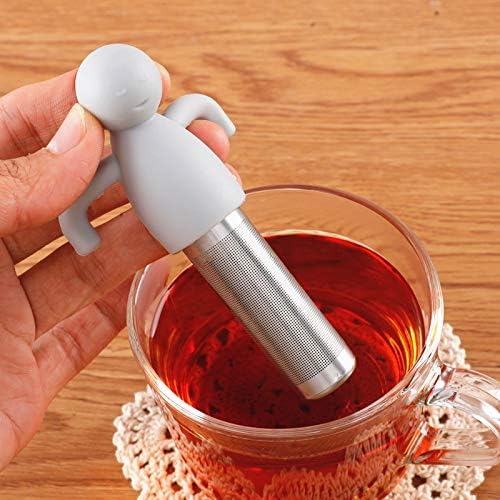 Leden 2 Pack Loose Leaf Tea Steeper Extra Fine Mesh, Gray and Green | Stainless Steel Fun Person-shaped Design Tea Strainer Filter with Silicone Handle for Loose Tea Ball for Cup Mug