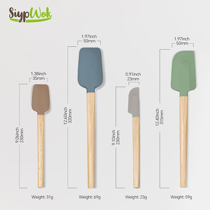 Silicone Spatula Set, Food Grade Rubber Spatula-4 Piece Nonstick Rubber Spatulas, Spoonula, Jar Scraper for Cooking, Baking, Mixing, Frosting - Heat Resistant Up to 600°F (4 Pcs Spatula Colorful)