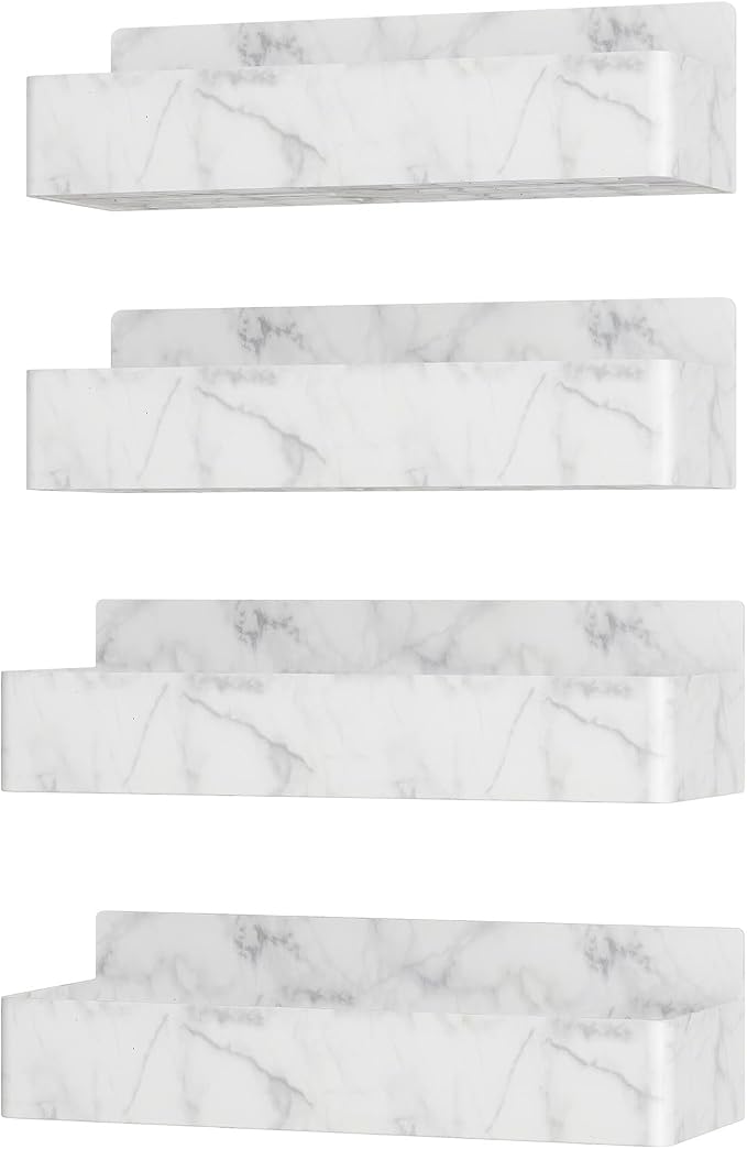 Mystozer Magnetic Spice Rack for Refrigerator, Kitchen Organizer and Storage Shelf, Marble(4 Pack)