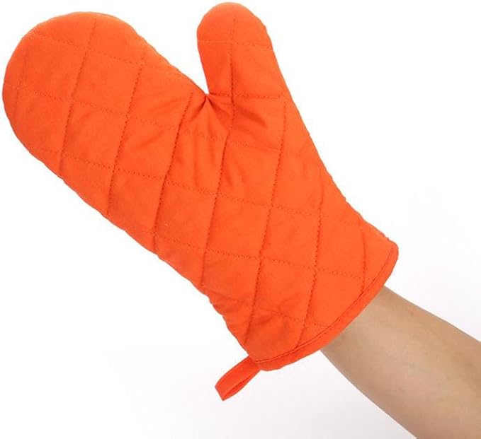 Oven Mitts, Premium Heat Resistant Kitchen Gloves Cotton & Polyester Quilted Oversized Mittens, 1 Pair Orange