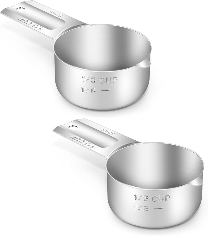 2PCS 1/3CUP(80ml, 2.7oz) Measuring Cup, 18/8 Stainless Steel Measure Scoop | High Precision, Food-Grade 304 SS, ‌Rust-Free, Dishwasher-Safe, Easy-Read Markings, Multi-Purpose, Sturdy & Durable