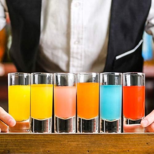 Clear Heavy Base Shot Glasses 12 Pack, 2 oz Tall Glass Set for Whiskey, Tequila, Vodka
