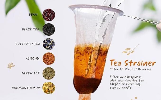 Traditional Thai Style Stainless Steel Reusable Mesh Filter for Thai Tea, Coffee & Loose Leaf Drinks, Strainer Sock 3 Inches