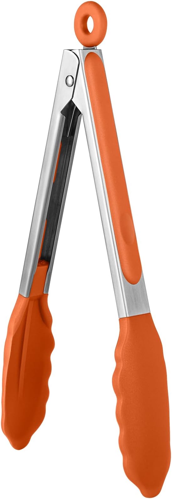 U-Taste Kitchen Tong for Cooking, 600ºF Heat-Resistant Tps, 9in/Orange | Rubber Tong for Serving Food, Salad/Grill/BBQ/Steak/Pasta Silicon Tongs, 18/8 Stainless Steel Handle & Smooth Locking