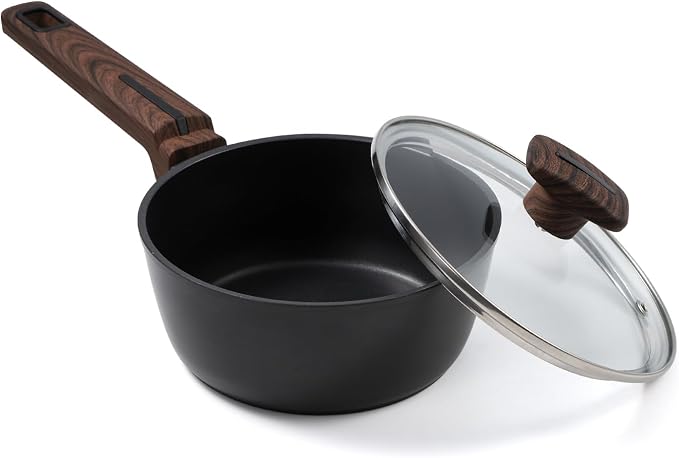 MsMk 1 QT Nonstick Saucepan with Lid, Grey Induction Cooking Pot | Non Toxic, Even Heating, Easy Clean, Dishwasher Safe, suitable for gas & electric & induction stoves, PFOA & PFAS Free