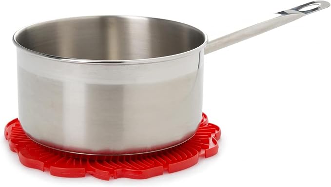 Poppy Red Food Safe Silicone Trivet - 6''/15cm - Withstands Temperatures up to 220°C / 428°F - BPA-Free, Plastic Free, Food-Grade Silicone - Microwave and Dishwasher Safe