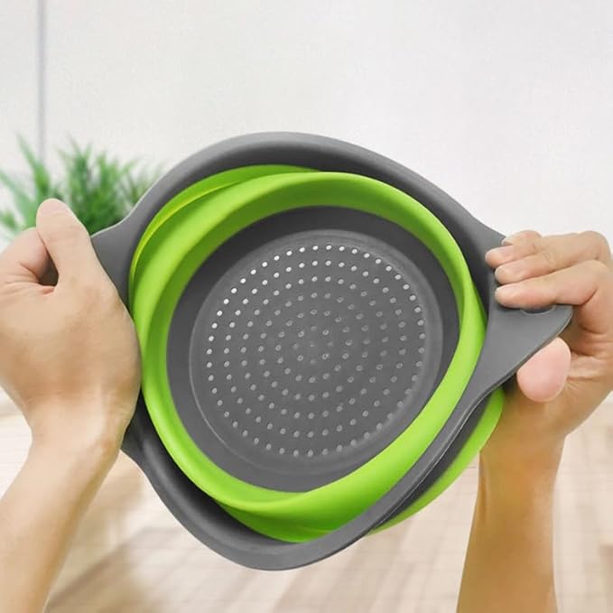 2 Pack Collapsible Colander Set, Emptycolor Foldable Collapsible Strainers for Kitchen, Small Round Colander with Base and Handles for Pasta, Fruit, Vegetables – Space-Saving Kitchen Strainer Baskets