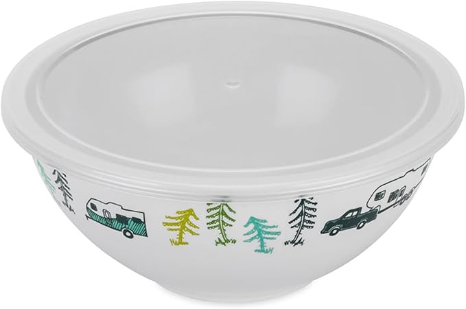 Camco Life is Better at The Campsite Nesting Bowl Set, Includes (4) Durable Melamine Bowls with (4) Plastic Lids Suitable for On-The-Go Lifestyles