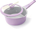 AIKENBBKK Nonstick Sauce Pan with Lid, 2.5 Qt Ceramic Saucepan with Lid, Non Stick Sauce Pan, Milk Pot&Sauce Pot&Saucepan with Pour Spout, Detachable Handle Milk Pan, Induction Compatible,Purple