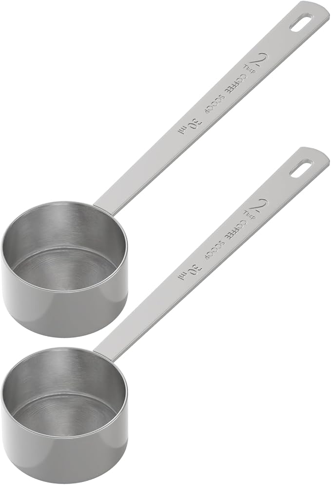 2PCS Long Handle Coffee Scoop, 2Tbsp(30ml) Measuring Spoon | 6.3" Length, Food-Grade Stainless Steel, Accurate Measurement, Dishwasher-Safe, Engraved Marking, Coffee Ritual Essential