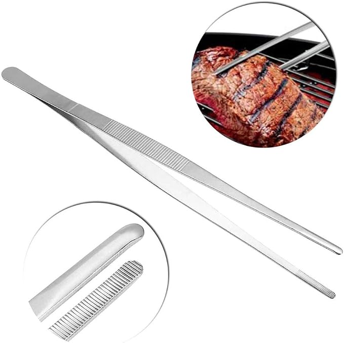 Gutsdoor Kitchen Tweezers Stainless Steel Tongs with Precision Serrated Tips for Cooking and Medical (12 Inch Straight)