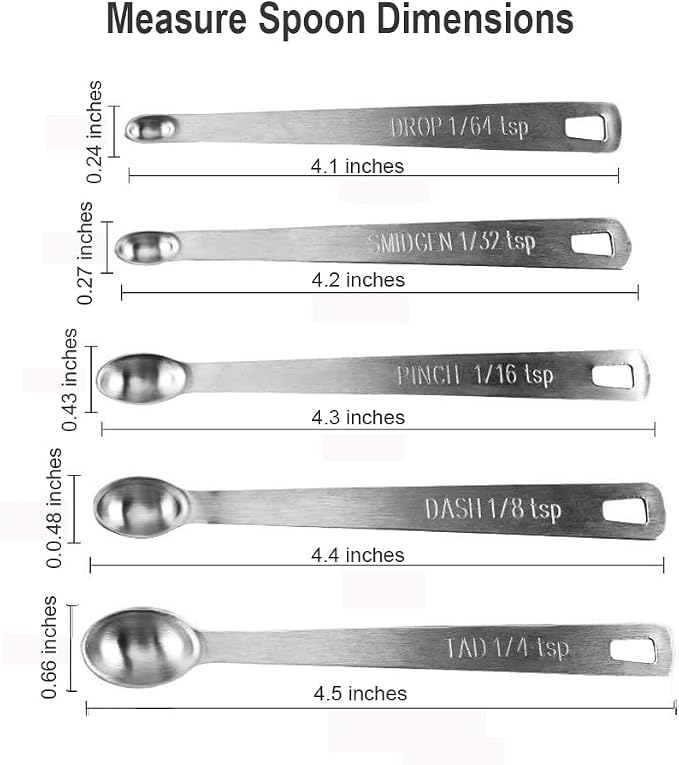 Measuring Spoons,Includ 1/4 tsp, /8 tsp,1/16 tsp,1/32 tsp,1/64 tsp | 5Pcs Measuring Spoons Set,Tablespoon and Teaspoon for Measure Liquid and Dry Ingredients,Stainless Steel measuring Cups