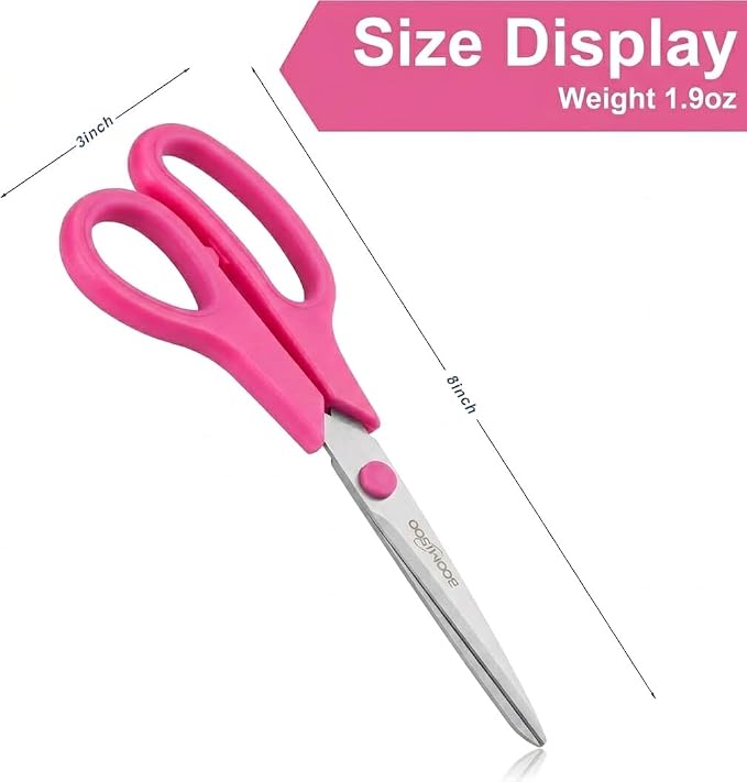 Scissors, BOOMIBOO 8" All Purpose 24 Pack - Comfort-Grip Scissors for Office Desk Accessories Sewing Fabric Home Craft School Supplies, Teacher/Class Supplies, Right/Left Handles (Rainbow Color)