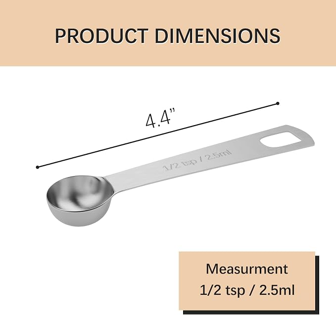 1PCS 1/2tsp(1/6tbsp, 2.5ml) Measuring Spoon, Stainless Steel Teaspoon | High Precision, Food-Grade, ‌Rust-Free, Dishwasher-Safe, Easy-Read Markings, Multi-Purpose, Sturdy & Durable