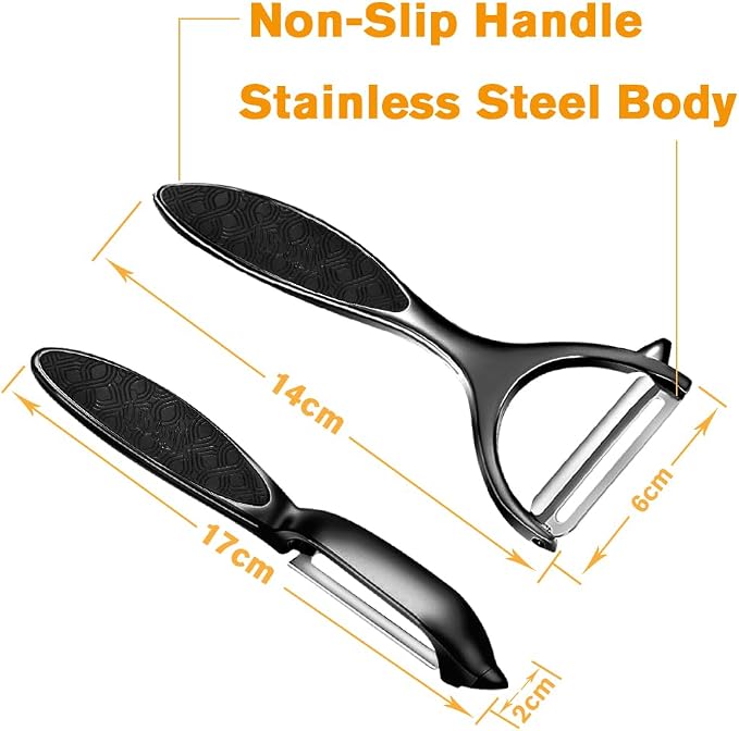 Vegetable Peeler Set, Stainless Steel Y & I Shape Swivel Blade Potato Fruit Peeler, Kitchen Household Peeling Tool(Black)