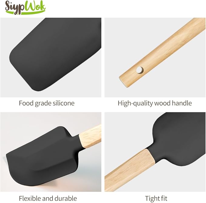 Silicone Spatula Set, Food Grade Rubber Spatula-5 Piece Nonstick Rubber Spatulas, Spoonula, Jar Scraper for Cooking, Baking, Mixing, Frosting - Heat Resistant Up to 600°F (5 Pcs Black)