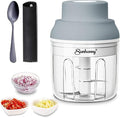 Electric Garlic Chopper Mini, Garlic Masher Mincer Crusher Chili Nuts Meat Grinder, Food Processor Small with Garlic Peeler And Spoon, Gray,250ML