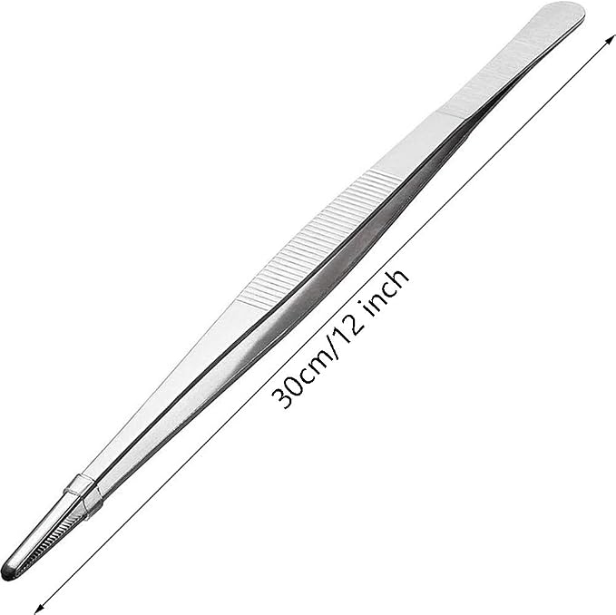 Gutsdoor Kitchen Tweezers Stainless Steel Tongs with Precision Serrated Tips for Cooking and Medical (12 Inch Straight)