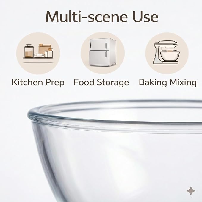 4.9 Quart Large Glass Mixing Bowl with Lid, Clear Glass Bowl for Bread Dough Mixing, Bread Making, Salad Serving, Food Prep & Storage