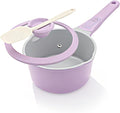 AIKENBBKK 1.5 Quarts Ceramic Nonstick Saucepan with Lid, Small Sauce Pot with Pour Spouts for Multipurpose Use, Milk Pan with Detachable Handle, Oven Safe, Purple