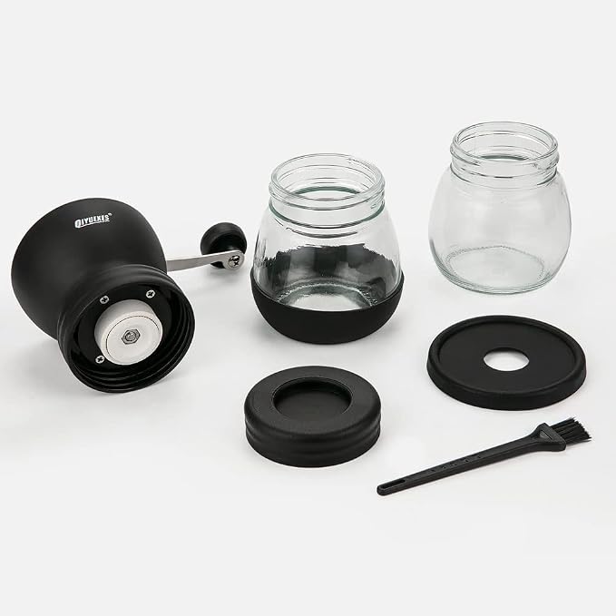 Manual Coffee Grinder 48 Adjustable Settings, 80g Large Capacity, Conical Burr Hand Mill for Home, Travel, Camping, Office, Espresso & Pour Over, 2 Jars