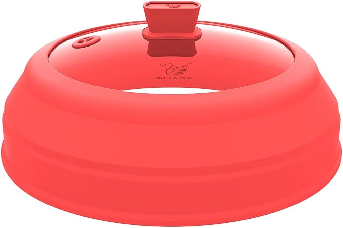 Microwave Splatter Cover Glass Splatter Guard Lid with Collapsible Silicone for Small Bowls Food Plate Cover 9 inch Red
