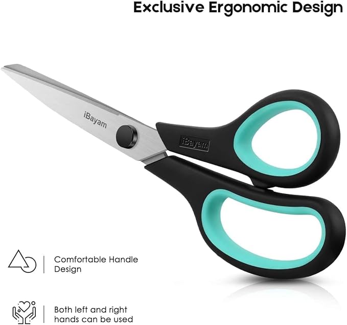 iBayam 8.5" All Purpose Sharp Black Scissors, Comfort-Grip Handles, 24-Pack | 2.5MM Thick Blade, School Student Teacher Classroom Must Have, Office Desk Home Sewing Fabric Supplies, Right & Left Handed