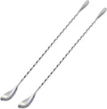 Bar Spoon Cocktail Mixing Stirrers, 2Pcs, 12” Long Handle, Silver | 18/8 Stainless Steel, Long Drink Spoons, for Stirring Coffee & Cocktails