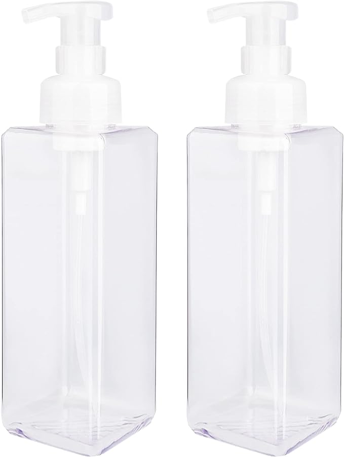UUJOLY Foaming Soap Dispenser 1L (33.8oz) Refillable Plastic Pump Bottle for Liquid Soap, Shampoo, Body Wash (2 Pcs) (Clear) | Hand Dispenser for Liquid Soap, Shampoo & Body Wash – Saves Soap with Rich Foam, Reusable, Easy to Refill, BPA-Free