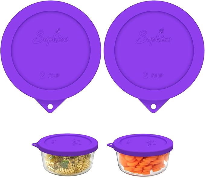 SOPHICO 2 Cup Silicone Lids Replacement for Pyrex & Anchor Hocking 7200-PC | Food Grade Silicone, Leakproof、Airtight Lids, Dishwasher Microwave Safe