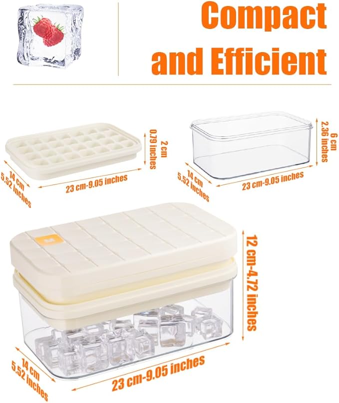 Brigii Ice Cube Tray with Lid & Storage Bin, 56 Cubes Ice Trays for Freezer | Silicone bottom easy release, press-to-pop, 2 trays 56 cubes, storage bin and scoop, BPA-free, stackable, for whiskey